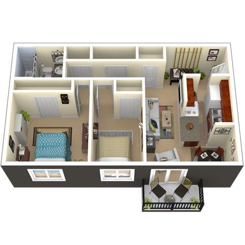Floor plan for 2 beds, 1 bath, 800 sqft